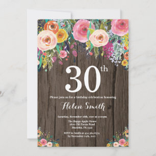 Invitación de cumpleaños número 30 con tema floral