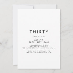 Invitación de cumpleaños número 30 con tipografía 