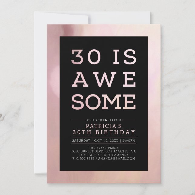 Invitación de cumpleaños número 30 con tipografía  (Anverso)
