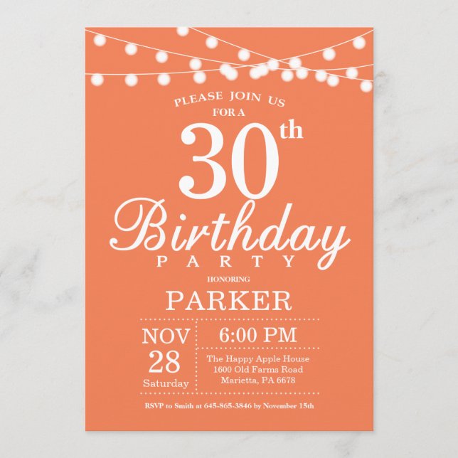 Invitación de cumpleaños número 30 Coral (Anverso)