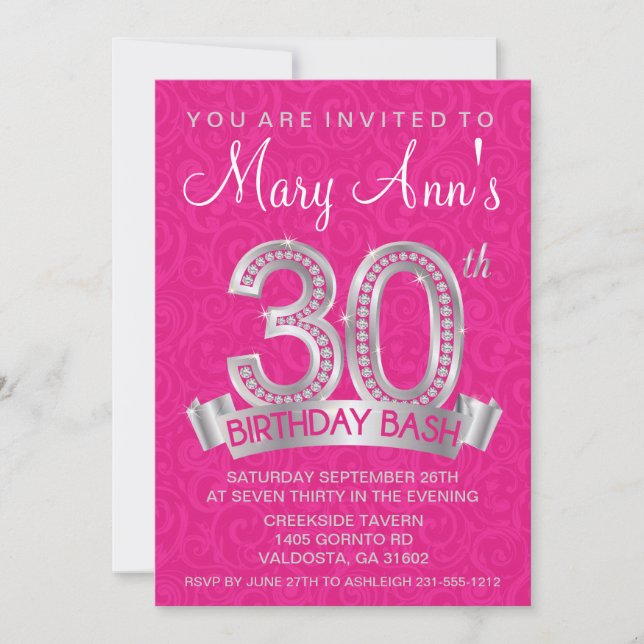 Invitación de cumpleaños número 30 de Diamante (Anverso)
