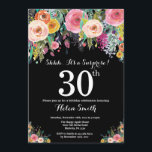Invitación de cumpleaños número 30 de Floral Surpr<br><div class="desc">Invitación de cumpleaños número 30 para mujeres. Flor floral acuarela. Fondo negro. Rosa, Amarillo, Naranja, Flor Púrpura. Cumpleaños de adultos. 13. 15. 16. 18. 20. 21. 30. 40. 50. 60. 70. 80. 90. 100. Cualquier edad. Para más personalización, haga clic en el botón "Personalizar" y utilice nuestra herramienta de diseño...</div>