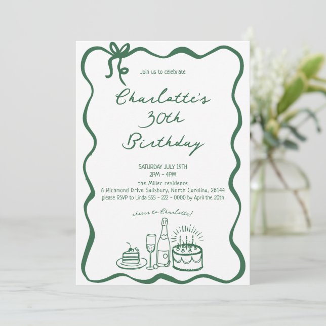 Invitación de cumpleaños número 30 de GREEN Hand (Anverso de pie)