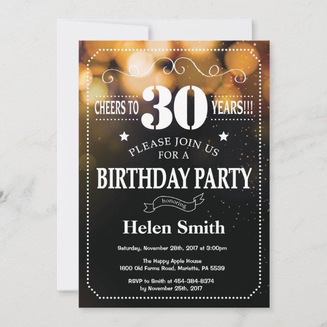 Invitación de cumpleaños número 30 de Purpurina de (Anverso)
