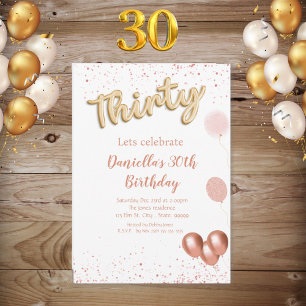 Invitación de cumpleaños número 30 de Rosa Gold Sh