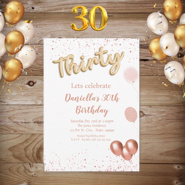 Invitación de cumpleaños número 30 de Rosa Gold Sh (Subido por el creador)