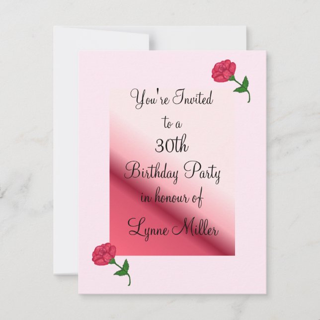 Invitación de cumpleaños número 30 de Rosa Pastel (Anverso)