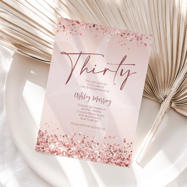 Invitación de cumpleaños número 30 de Rose Gold pa (Rose Gold 30th Editable Invitation)