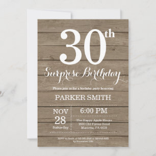 Invitación de cumpleaños número 30 de Rustic Surpr