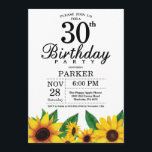 Invitación de cumpleaños número 30 del girasol<br><div class="desc">Invitación de cumpleaños número 30. Flores florales y fondo blanco. Retro Vintage de campo. Cumpleaños de las mujeres. 12 13 15 16 18 20 21 30 40 50 60 70 80 90 100, cualquier edad. Digital Imprimible. Para más personalización, haga clic en el botón "Personalizar" y utilice nuestra herramienta de...</div>