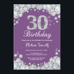 Invitación de cumpleaños número 30 Diamante morado<br><div class="desc">Invitación de cumpleaños número 30. Diamante Diamante de imitación morado y plateado. Elegante Bash cumpleaños. Cumpleaños de adultos. Cumpleaños de las mujeres. Cumpleaños de los hombres.
Para más personalización,  haga clic en el botón "Personalizar" y utilice nuestra herramienta de diseño para modificar esta plantilla.</div>