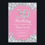 Invitación de cumpleaños número 30 Diamante rosa y<br><div class="desc">Invitación de cumpleaños número 30. Diamante Diamante de imitación rosado y plateado. Elegante Bash cumpleaños. Cumpleaños de adultos. Cumpleaños de las mujeres. Cumpleaños de los hombres.
Para más personalización,  haga clic en el botón "Personalizar" y utilice nuestra herramienta de diseño para modificar esta plantilla.</div>