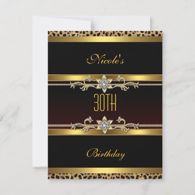 Invitación de cumpleaños número 30 elegante de oro (Anverso)