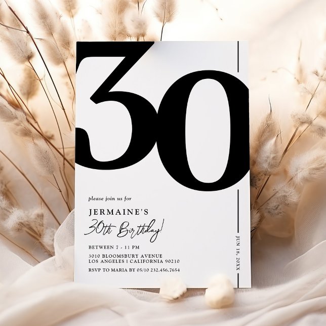 Invitación de cumpleaños número 30 elegante en bla (Subido por el creador)