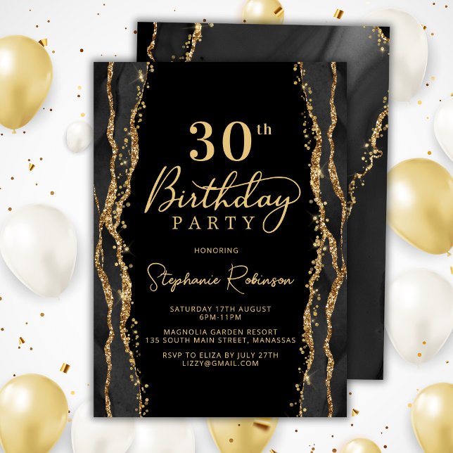 Invitación de cumpleaños número 30 elegante en neg (Subido por el creador)