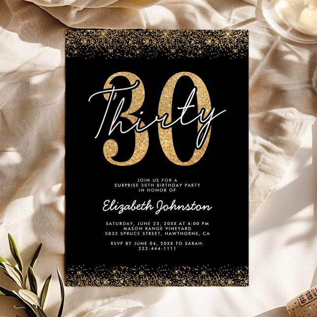 Invitación de cumpleaños número 30 elegante en neg (Subido por el creador)