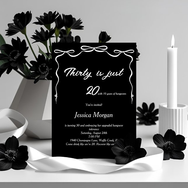 Invitación de cumpleaños número 30 en blanco y neg (Subido por el creador)