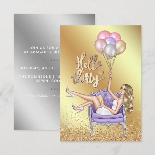 Invitación de cumpleaños número 30 femenina (Anverso / Reverso)