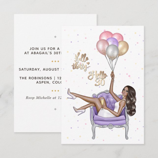 Invitación de cumpleaños número 30 femenina (Anverso / Reverso)