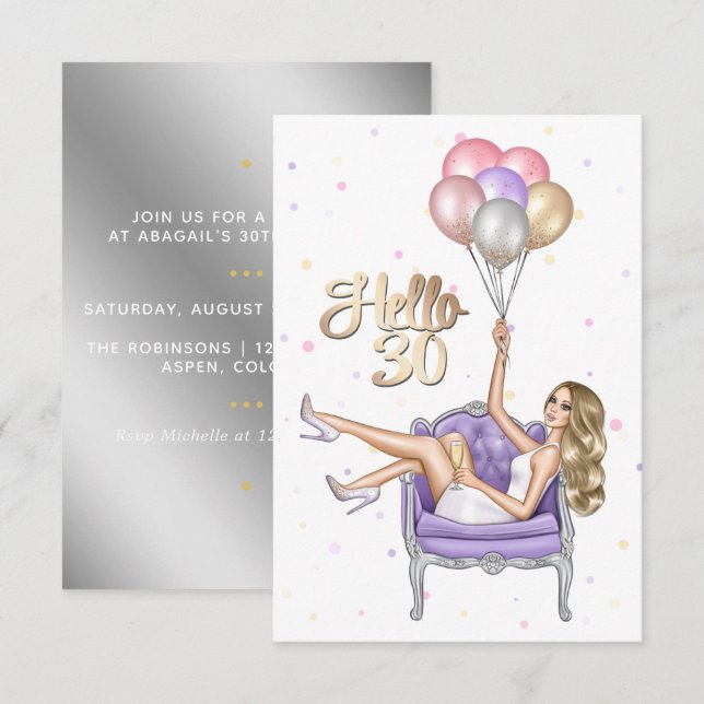 Invitación de cumpleaños número 30 femenina (Anverso / Reverso)