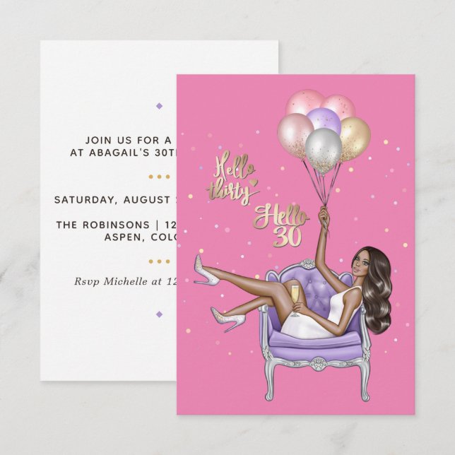Invitación de cumpleaños número 30 femenina (Anverso / Reverso)