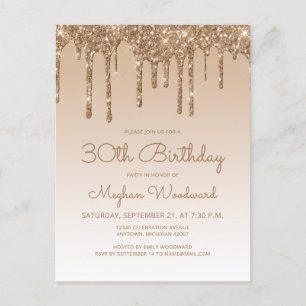 Invitación de cumpleaños número 30 Glitter Drips G