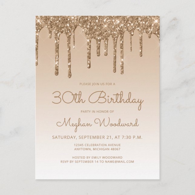 Invitación de cumpleaños número 30 Glitter Drips G (Anverso)