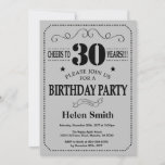 Invitación de cumpleaños número 30: gris negro y p<br><div class="desc">Tipografía gris negro y plateado invitación por el cumpleaños 30. Fondo gris negro y plateado. Cumpleaños de adultos. Cumpleaños de hombres o mujeres. Invite a un niño o Chica Lady Teen Teenage Bday. 13a 15a 16a 18a 20a 30a 40a 50a 60a 70a 80a 90a 100a. Cualquier edad. Para más personalización,...</div>