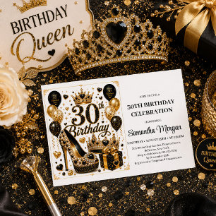 Invitación de cumpleaños número 30 Luxe Gold Black