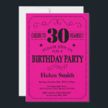 Invitación de cumpleaños número 30 negro y rosa ca<br><div class="desc">Tipografía de invitación de cumpleaños número 30 negro y rosa caliente. Fondo negro y rosa caliente. Cumpleaños adulto. Cumpleaños de hombre o mujer. Invitación de cumpleaños para niños, niños o niñas, adolescentes. 13, 15, 16, 18, 20, 21, 30, 40, 50, 60, 70, 80, 90, 100. Cualquier edad. Para una mayor...</div>
