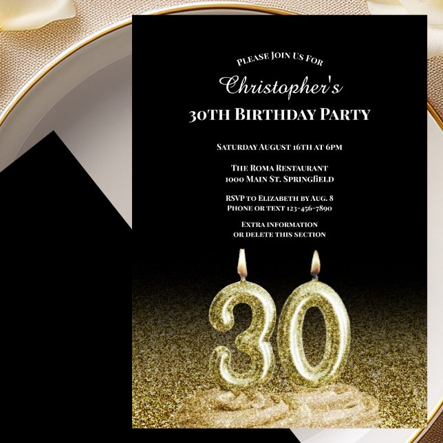 Invitación de cumpleaños número 30 para él en negr (Subido por el creador)