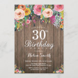 Invitación de cumpleaños número 30 para mujeres co<br><div class="desc">Invitación a los 30 Años de la Fiesta Rustica. Flor Floral acuática, Fondo De Madera Rústica. Retro Vintage. Cumpleaños de adultos. Mujer Chica Lady Adolescente Bday Bash Invita. 13a 15a 16a 18a 20a 30a 40a 50a 60a 70a 80a 90a 100a. Cualquier edad. Para más personalización, haga clic en el botón...</div>