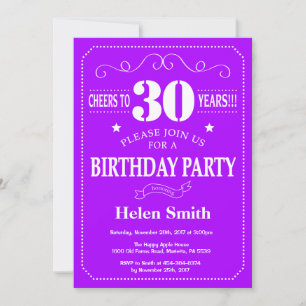 Invitación de cumpleaños número 30 púrpura y blanc