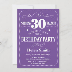 Invitación de cumpleaños número 30 púrpura y blanc