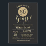 Invitación de cumpleaños número 30 Purpurina negro<br><div class="desc">30 cumpleaños - Tarjeta Purpurina Negra y Dorada.
Para más personalización,  haga clic en el botón "Personalizar" y utilice nuestra herramienta de diseño para modificar esta plantilla.</div>