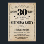 Invitación de cumpleaños número 30 Retro de cosech<br><div class="desc">Invitación de cumpleaños número 30.Tipografía. Saludos a 30 años. Fondo Retro Rústico Vintage. Cumpleaños de adultos. Cumpleaños de hombres o mujeres. Invite a un niño o Chica Lady Teen Teenage Bday. 13a 15a 16a 18a 20a 30a 40a 50a 60a 70a 80a 90a 100a. Cualquier edad. Para más personalización, haga clic...</div>