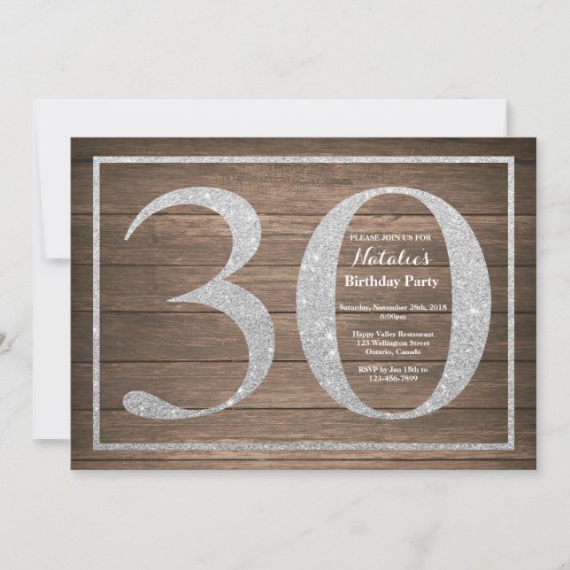 Invitación de cumpleaños número 30 rústica con bri (Anverso)