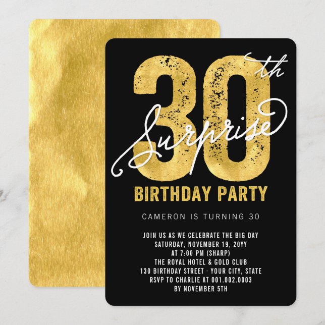 Invitación de cumpleaños número 30 sorpresa con pa (Anverso / Reverso)