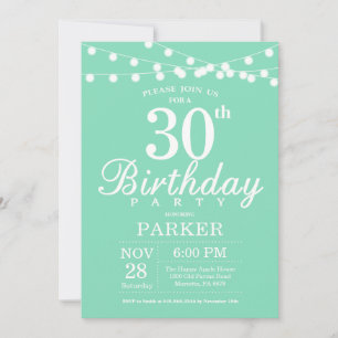 Invitación de cumpleaños número 30 Verde menta