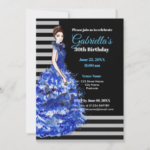 Invitación de cumpleaños número 30 Vestido azul br