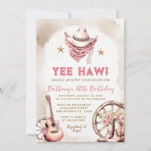 Invitación de cumpleaños número 30 Yee Haw Pink Co