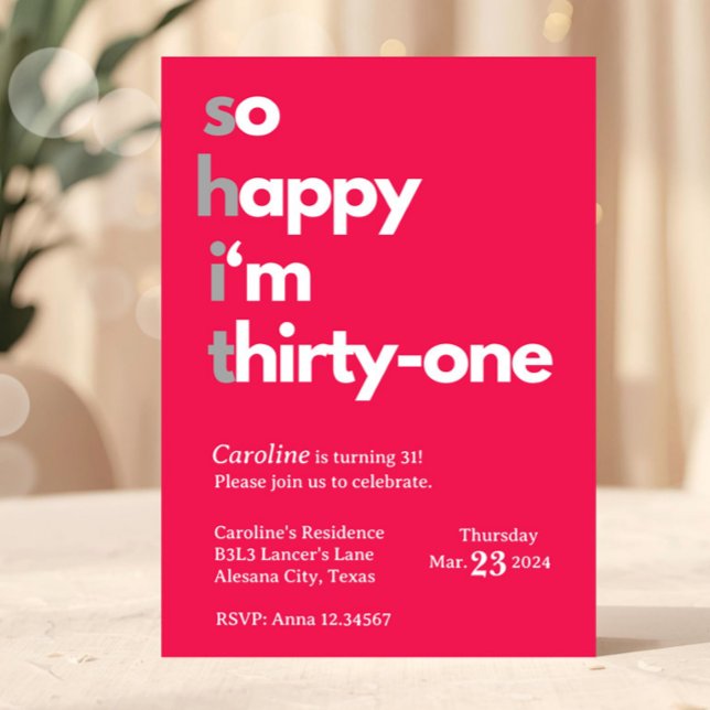 Invitación de cumpleaños número 31 para ella trein (Minimalist 31st Birthday Invitation Hot Pink)