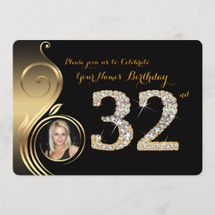 Invitación de cumpleaños número 32, número diamant