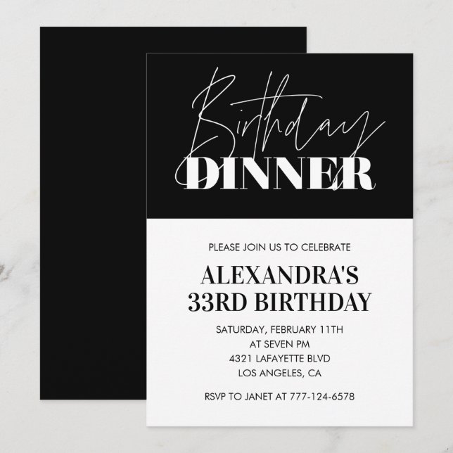 invitación de cumpleaños número 33 Cena de Cumplea (Anverso / Reverso)