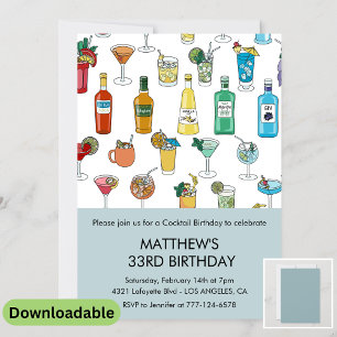 invitación de cumpleaños número 33 Cocktail Contem