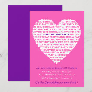 invitación de cumpleaños número 33 Corazón grande