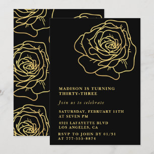 invitación de cumpleaños número 33 Flores Negras D