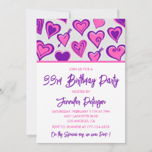 invitación de cumpleaños número 33 Glam Pink Heart