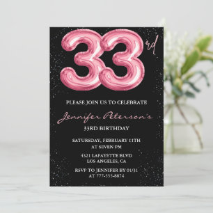 invitación de cumpleaños número 33 Glam Rosa Glob