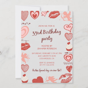 invitación de cumpleaños número 33 Gris Rojo Ángel